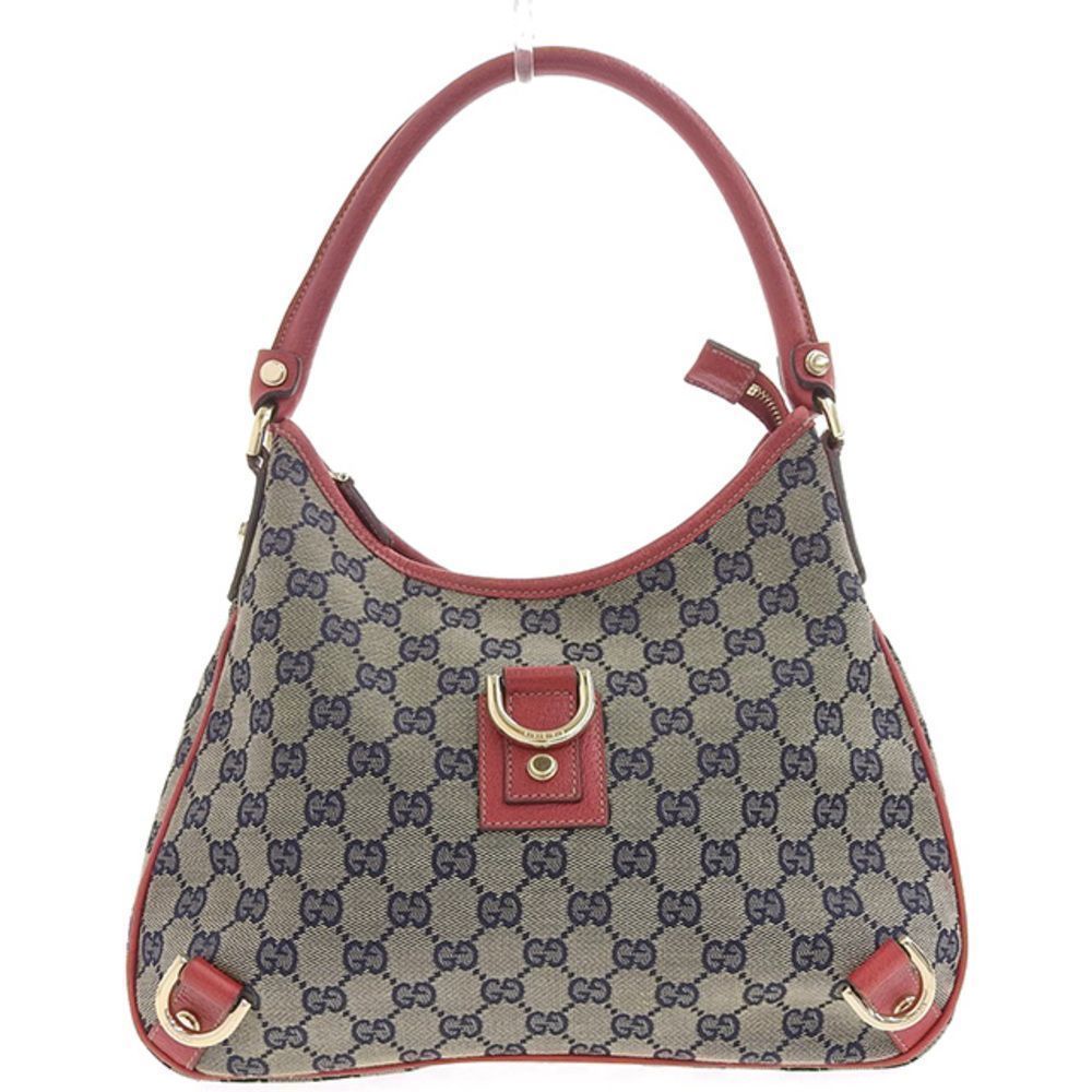 Gucci Abbey Line Canvas Leather Red Navy Beige GG Shoulder Bag